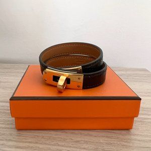 Authentic Hermés Kelly Double Tour Bracelet - Gold Hardware and Black Lizard